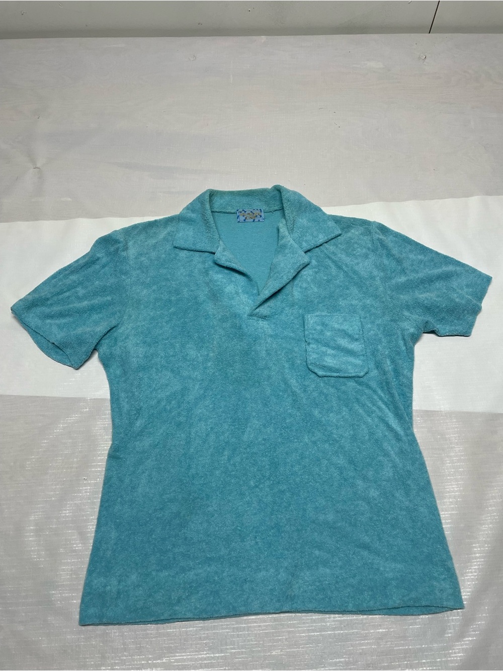 Men's Teal Terry Polo Shirt with Camp Collar Sz:Medium